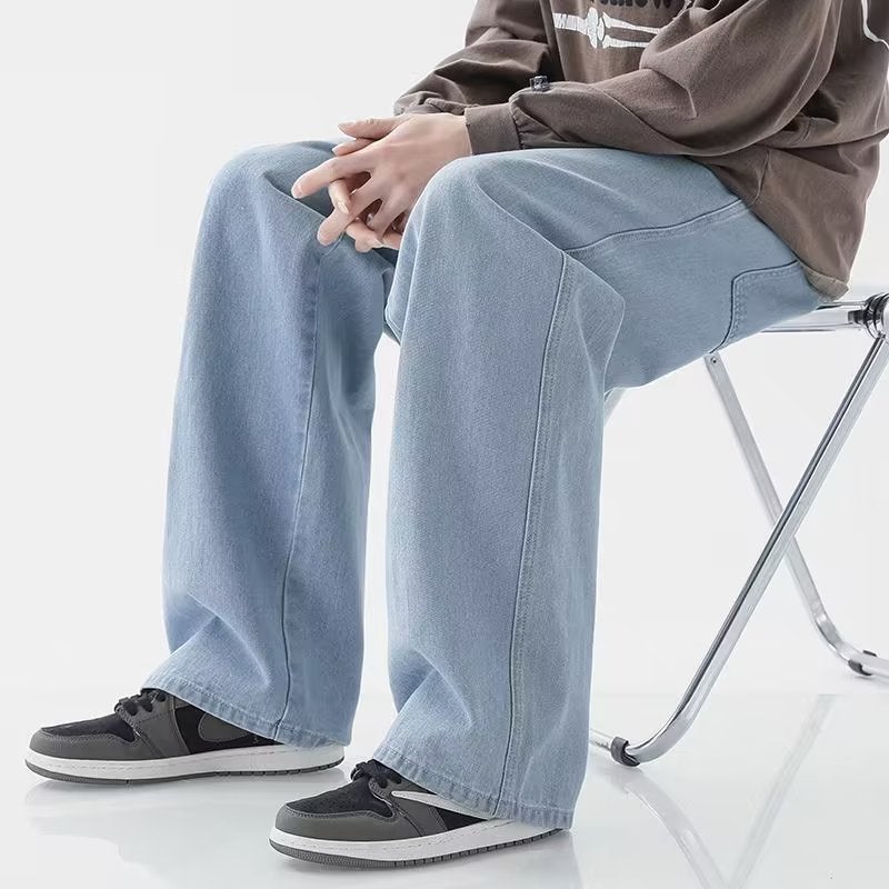 Vintage High Street Washed Old Pants Loose Wide Leg Solid Color Simple Casual All-Match Denim Pants Men'S Trendy Pants - Image 2